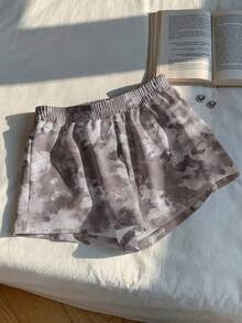 SHEIN EZwear 休闲简约通勤、运动、街头风、派对、机场穿搭迷彩扎染印花短裤，适合海滩、度假，女士夏季休闲高腰宽松短裤 - 彩色 - 查看 3