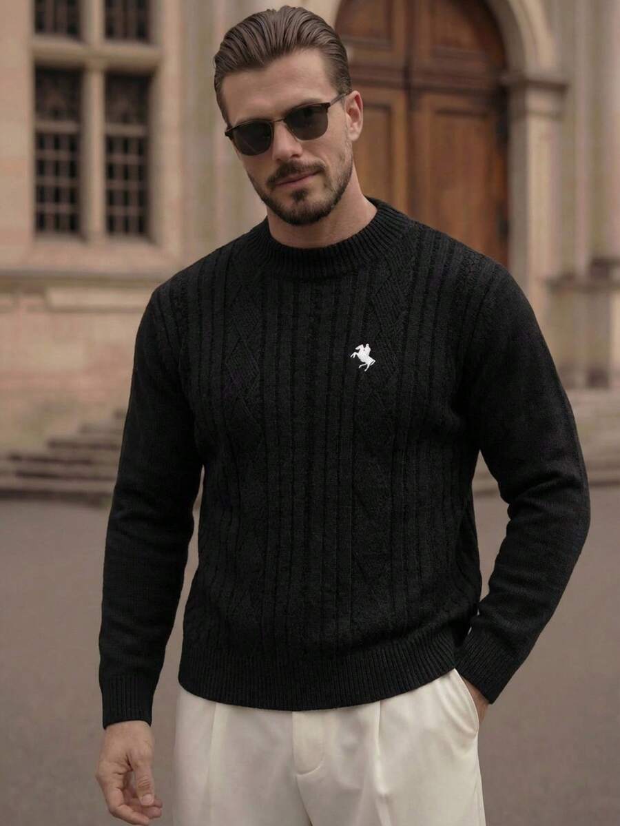 Manfinity VCAY Standard Size Men's Autumn/Winter Knight Pattern Long Sleeve Cable Knit Sweater Men Sweater Top Men's Knitted Men Turtle Neck Jumper For Men - Black - View 1