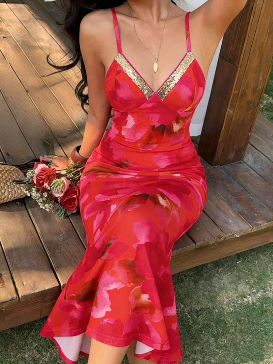 Sunnyshic Vestido de mujer con estampado floral nuevo, adecuado para vacaciones, citas, picnics, fiestas, sin mangas, sexy, ambiente, primavera/verano/otoño - Multicolor - Ver 1