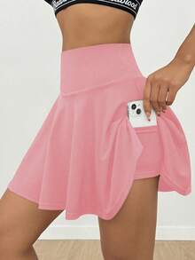 SHEIN Sports 女士纯色高腰休闲百搭口袋短裙裤，适合日常穿着和运动 - 淺粉色 - 查看 5