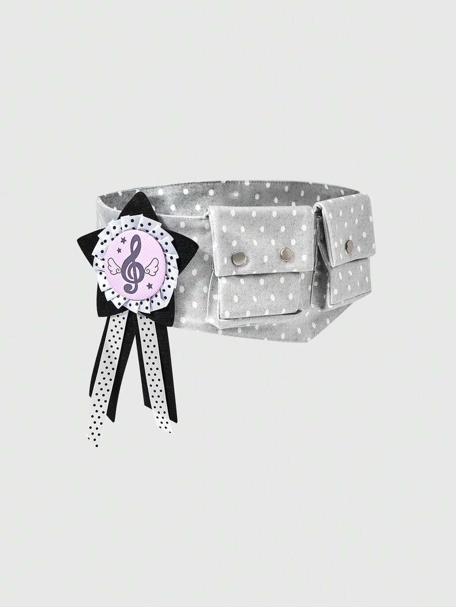 ROMWE Anime Cinto Multifuncional Retrô Estampado com Bolinhas, com Emblema de Símbolo Musical - Cinto Casual Decorativo com Estrela de Cinco Pontas Fashionável e Fofo, Estilo Y2K, Adequado para Uso Casual, Passeio e Férias - Cinza com crachá - Visão 1