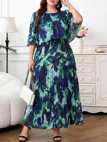 Reflora Damen Große Größen Sommerkleid, elegantes plissiertes Chiffon-Kleid, halbtransparentes langes Kleid, schönes fließendes Kleid - Verschiedenfarbig - Übersicht 2