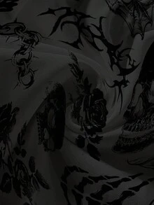 ROMWE Plus Size Women Gothic Skull Hand Floral Plant Thorn Rose Loose Black Shorts - Black - View 4