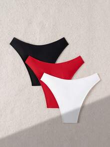 Swim Vcay Women's 3 PiecesBikini Set With Metal Buckle, Suitable For Beach Vacation, Available In Black, White, Red Swimsuit Bikini Bottom - Multicolor - View 2