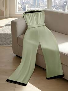 GlowEve Jumpsuit Kasual Wanita Model Tube Top dengan Motif Patchwork Warna-warni - Hijau - View 2