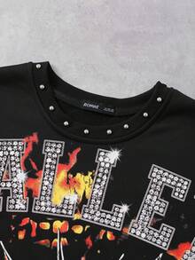 ROMWE MEN Men's Rivet Decor Blurred Portrait Print Loose Fit Tank Top - Black - View 2