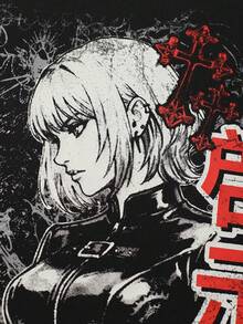 ROMWE MEN Camiseta de manga corta con decoración de remaches e impresión para hombres - Negro - Ver 4