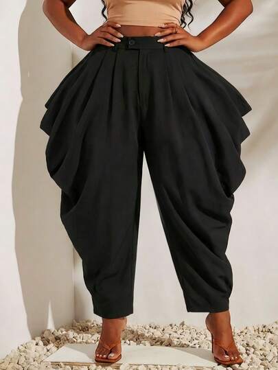 SHEIN SXY Quần ống rộng màu trơn, xếp ly, thích hợp cho việc đi làm.