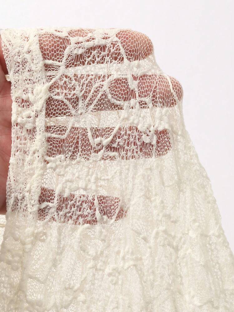 Dazy Plus Crew Neck Fitted Lace Top, Multi-Layer Ruffle Cuff Splice Crop Top, Spring/Summer Lace Blouse For Plus Size Women