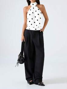 LYSMO Women's Casual Retro Halter Backless Polka Dot Print Camisole - White - View 5