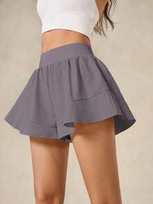 OutZeal Gym Shorts Women Sports Shorts Workout Built-In Shorts Ruffled Hem With Pocket Active Bottoms - Dusty Purple - View 10