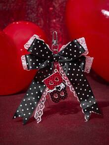 Betty Boop x SHEIN 1PC Betty Boopy Dark Polka Dot Ribbon Lace Bow Bar Badge Keychain Bag Pendant - Multicolor - View 5