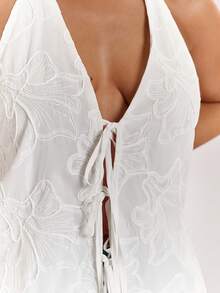SHEIN BAE Áo hai dây bằng vải lanh trắng, kiểu dáng vintage, thêu họa tiết, thích hợp cho đi biển, kỳ nghỉ và mặc thường ngày. - trắng - Xem 7