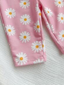 Newborn Baby Girl Cute Versatile Pink Floral Pattern Bib Overalls, Autumn/Winter - Pink - View 7