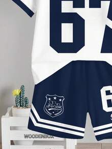 SHEIN Bộ 2 món đồ cho bé trai, kiểu dáng tối giản, gồm áo thun cổ tròn tay ngắn và quần short, thích hợp cho mùa hè. - Nhiều màu - Xem 6