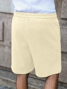 PAVTROS Young Street Style Colorblock Star & Letter Print Men Cotton Wide Leg Shorts - Beige - View 2