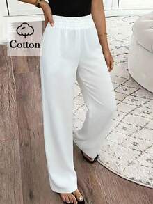 Pariaura 性感七分阔腿裤，纯棉优雅春夏长裤 - 白色 - 查看 1