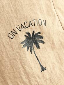 Tween Boy Coconut Tree & Letter Print Elastic Waist Casual Shorts Without Pockets - Khaki - View 5