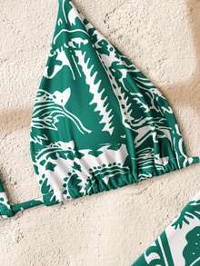 Swim Mod Damen sexy rückenfrei Bindeknoten-Vorderseite bedruckter Bikini-Set, Strandurlaub Stil - Verschiedenfarbig - Übersicht 5