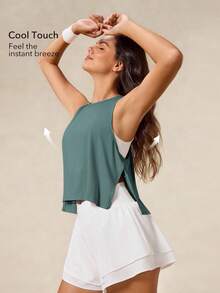 OutZeal Women Sports Tanks Pilates Outfit Gym Top Cool Touch Silky Soft Flowy Hem Active Tops - Green - View 2