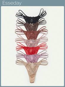 Bộ 7 món/Bộ đồ lót ren gợi cảm thắt nơ G-String lãng mạn - Nhiều màu - Xem 1