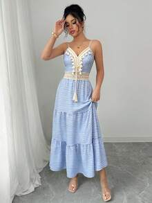 Vestido casual de vuelo con tirantes con estampado floral pequeño, primavera - Negro - Ver 5