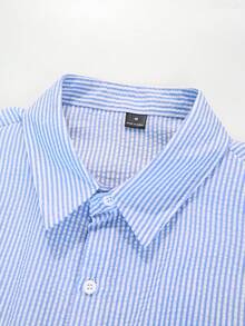 PAVTROS Men's Striped Print Short Loose Fit Set - Blue and White - View 5