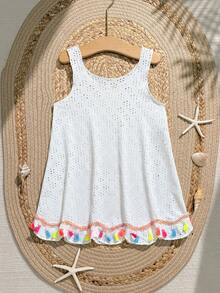 SHEIN Áo khoác ngoài dáng suông ombre nhiều màu sắc cho bé gái, thoải mái và nhẹ nhàng, phù hợp cho bé 4-7 tuổi, thích hợp cho kỳ nghỉ hè. - trắng - Xem 2