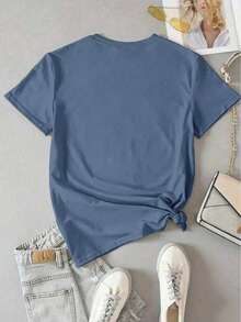 Áo thun ngắn tay nữ kiểu dáng thường ngày, thoải mái, in hình động vật hoạt hình dễ thương, thích hợp mặc đi làm, mùa hè. - Màu xanh lam - Xem 2