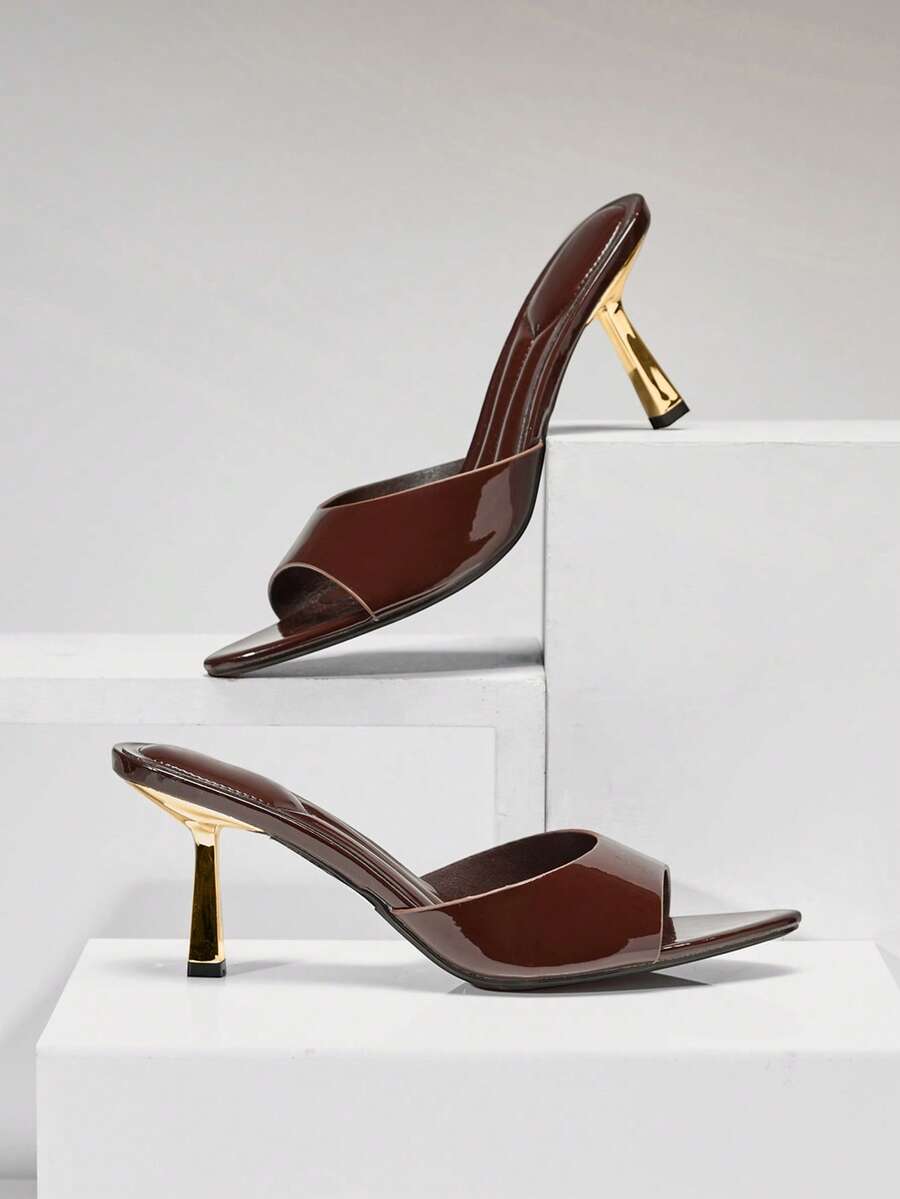 SHUZIA Women Comfortable Kitten Heel Sexy Pointy Toe Slip-On Heeled Sandals Summer Shoes - Coffee Brown - View 1