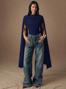 SHEIN BAE 酒红色圆领系带修身连体衣，适合毕业派对、正式场合、鸡尾酒会、浪漫约会、秋冬季内搭、派对、夜店、正式聚会、夜间外出、万圣节、圣诞节等场合。 - 藏蓝色 - 查看 2