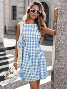 Pariaura INS French Style Sleeveless Mini Dress For Women - Blue - View 6