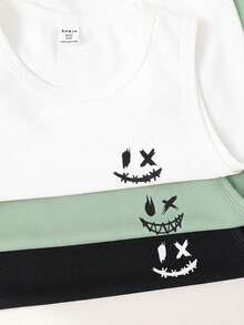 6pcs Tween Boy Casual Cute Graphic Round Neck Knit Vest & Shorts Set, Suitable For Commuting, School, Daily Casual, Sports, Spring/Summer - Mint Green - View 5