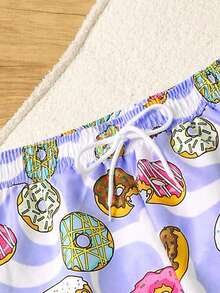 SHEIN 男童休闲时尚连体泳裤，甜甜圈印花，抽绳可调节腰带，适合游泳、海滩、泳池、暑假、假日和休闲活动。 - 彩色 - 查看 4