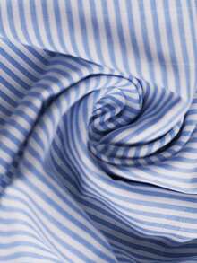 GlowEve 女士优雅蓝色条纹贝壳刺绣蝴蝶结短袖修身喇叭短连衣裙，春夏款 - 藍色 - 查看 4