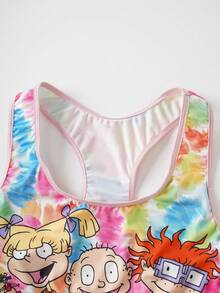 Nick 90s | SHEIN 女士趣味卡通扎染印花交叉露背文胸和宽松内裤套装 - 彩色 - 查看 8