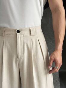 NEON BLANC Plus Size Men's Grey Vertical Striped Woven Wide Leg Pants - Apricot - View 4