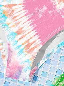 SHEIN Tween Girl Casual Tie-Dye Print Tankini Swimwear Set, Suitable For Summer - Multicolor - View 3
