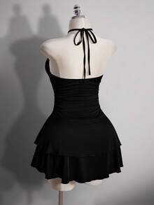 SHEIN ICON Đầm đen xếp ly cổ yếm dành cho nữ cỡ lớn - màu đen - Xem 11