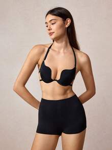 Veilyse 1pc Women Solid Color Backless Halter Neck Brafor Summerfor Summer - Black - View 3