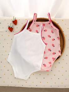 SHEIN Vintaside Kids 2pcs Baby Girls' Casual Cute Rabbit & Bear Pattern Romper, Suitable For Spring/Summer Daily Wear - Pink - View 2