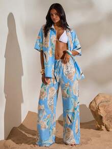 Opulessa Vacation Printed Loose Women Pants - Baby Blue - View 3