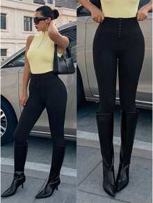 Fluxe Leggings de yoga de cintura alta de unicolor para mujer - Negro - Ver 3