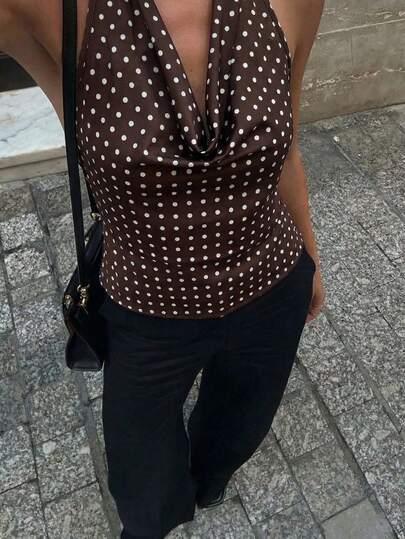 Firerie Apricot Draped Neck Tie Front Minimalist Elegant Women Blouse