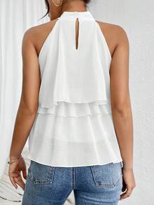 Firerie Women's Solid Color Ruffle Neck Casual Versatile Daily Wear Blouse,Summer Top - White - View 2