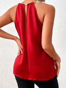 Rafferiza Trang phục công sở nữ mùa tựu trường thanh lịch, phong cách cổ điển, 2 trong 1: Áo vest công sở thường ngày, áo kiểu dây xích, áo cổ yếm, áo không tay, áo kiểu nữ màu đỏ, trang phục Zoey, quần áo YTK, áo có khóa kéo, quần áo nữ Zante Holiday Outfit - Đỏ - Xem 2