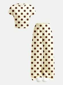 Bộ đồ 2 món họa tiết chấm bi cổ điển dành cho bé gái tuổi teen - Áo thun & quần legging, phong cách thường ngày năng động, thích hợp cho mùa hè. - Nhiều màu - Xem 5