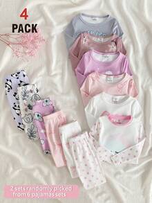 7件套/随机2件套女童可爱花卉仙女印花修身长袖上衣和裤子家居服套装 - 彩色 - 查看 3