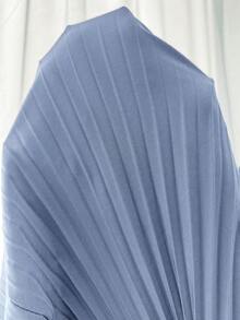 Modelyn Women's Solid Color Pleated Split Long Sleeve Elegant Dress - Blue - View 6