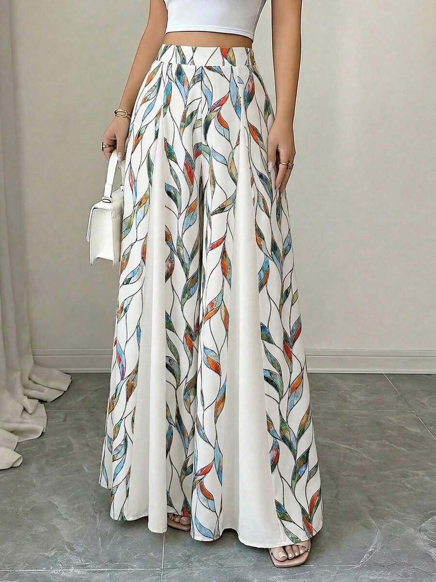 Selianne 女士优雅印花拼接A字裙裤，适合春夏外出、度假和通勤 - 彩色 - 查看 1